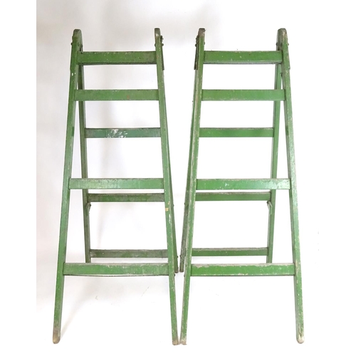 1538 - Salvage & Architectural Antiques: two c1940s large industrial step ladders, in green painted finish ... 