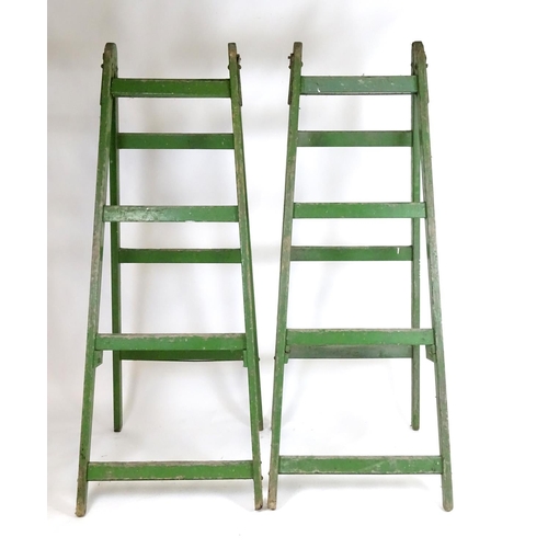 1538 - Salvage & Architectural Antiques: two c1940s large industrial step ladders, in green painted finish ... 