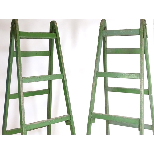 1538 - Salvage & Architectural Antiques: two c1940s large industrial step ladders, in green painted finish ... 