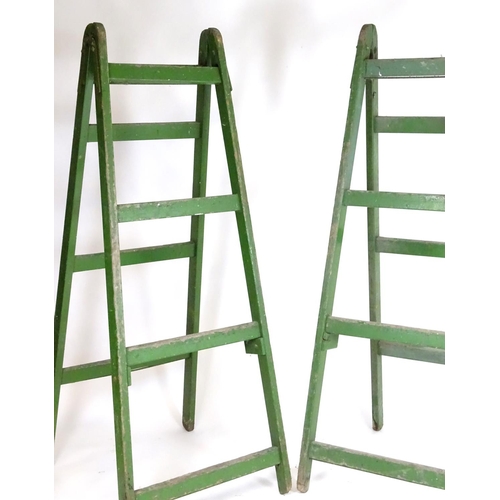 1538 - Salvage & Architectural Antiques: two c1940s large industrial step ladders, in green painted finish ... 