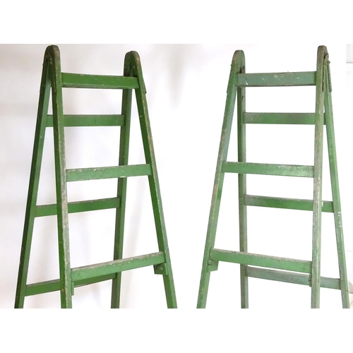 1538 - Salvage & Architectural Antiques: two c1940s large industrial step ladders, in green painted finish ... 