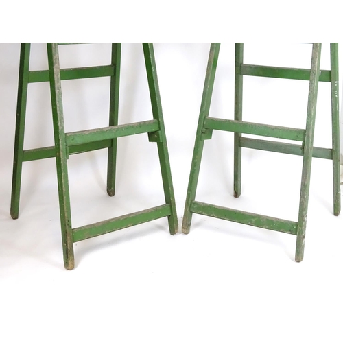 1538 - Salvage & Architectural Antiques: two c1940s large industrial step ladders, in green painted finish ... 