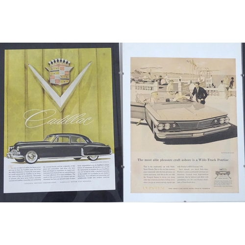 802 - A collection of framed 1950s magazine advertisements for American classic cars, including Chevrolet ... 