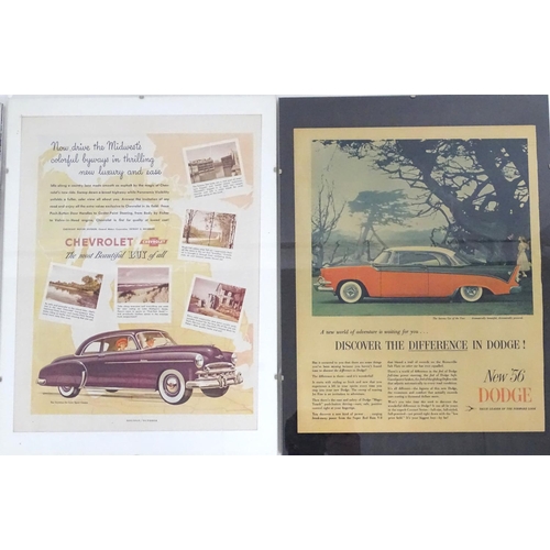 802 - A collection of framed 1950s magazine advertisements for American classic cars, including Chevrolet ... 