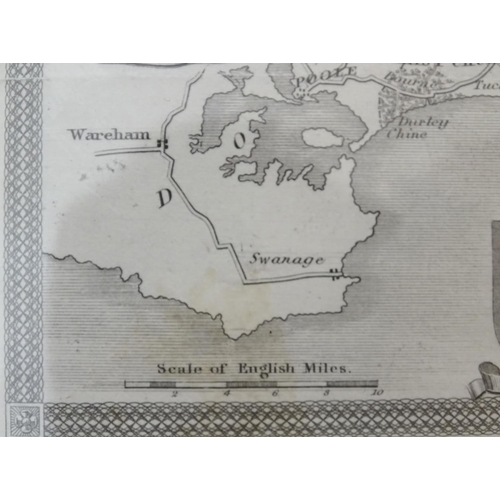 803 - A 19thC monochrome engraved county map after Thomas Moule depicting Hampshire with a vignette view o... 