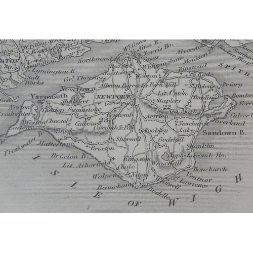 803 - A 19thC monochrome engraved county map after Thomas Moule depicting Hampshire with a vignette view o... 