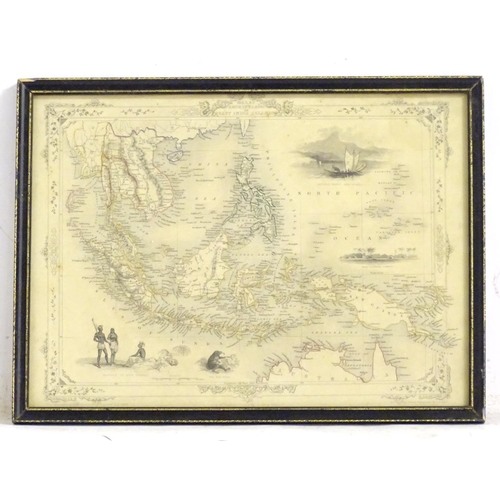 804 - Map: A 19thC engraved and hand coloured map after J. Rapkin depicting Malay Archipelago or East Indi... 