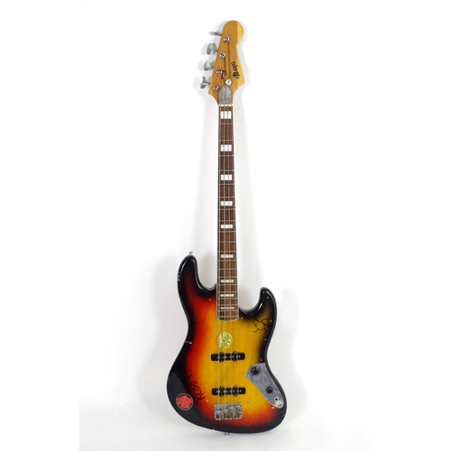 1228 - Musical Instrument: a c1980s Maya MJB-70 bass guitar, with sunburst finish, neck binding and block i... 