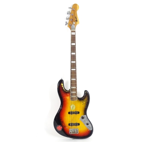 1228 - Musical Instrument: a c1980s Maya MJB-70 bass guitar, with sunburst finish, neck binding and block i... 