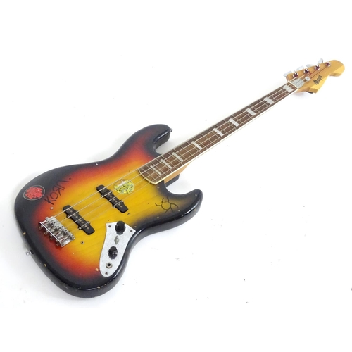 1228 - Musical Instrument: a c1980s Maya MJB-70 bass guitar, with sunburst finish, neck binding and block i... 