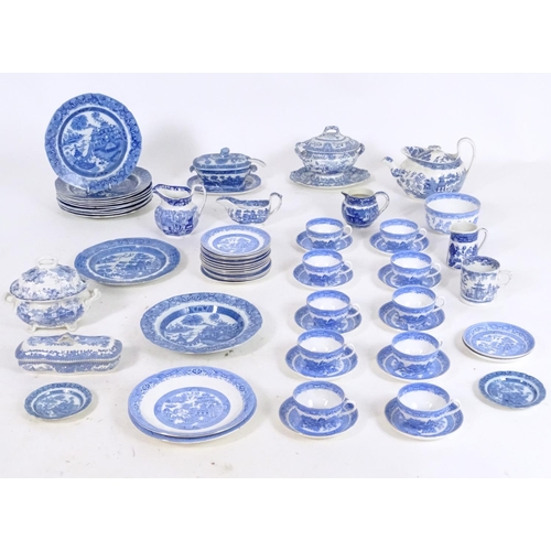 179 - A large quantity of assorted blue and white wares to include Wedgwood Willow pattern teapot, a Wedgw... 