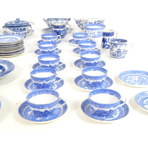 179 - A large quantity of assorted blue and white wares to include Wedgwood Willow pattern teapot, a Wedgw... 