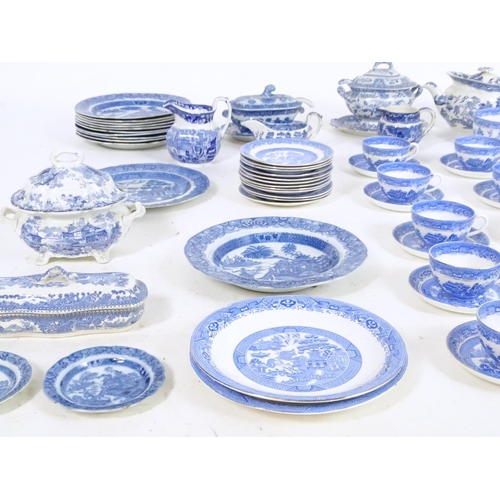 179 - A large quantity of assorted blue and white wares to include Wedgwood Willow pattern teapot, a Wedgw... 