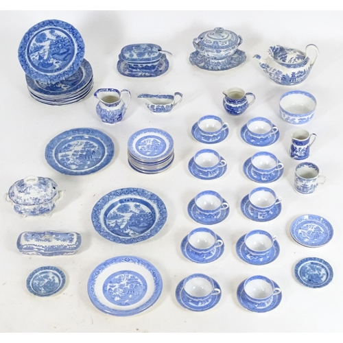 179 - A large quantity of assorted blue and white wares to include Wedgwood Willow pattern teapot, a Wedgw... 