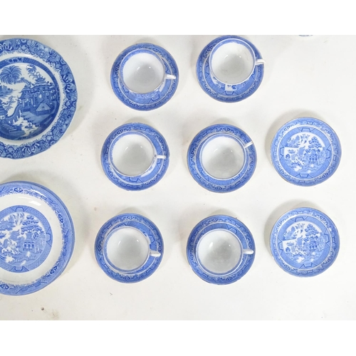 179 - A large quantity of assorted blue and white wares to include Wedgwood Willow pattern teapot, a Wedgw... 