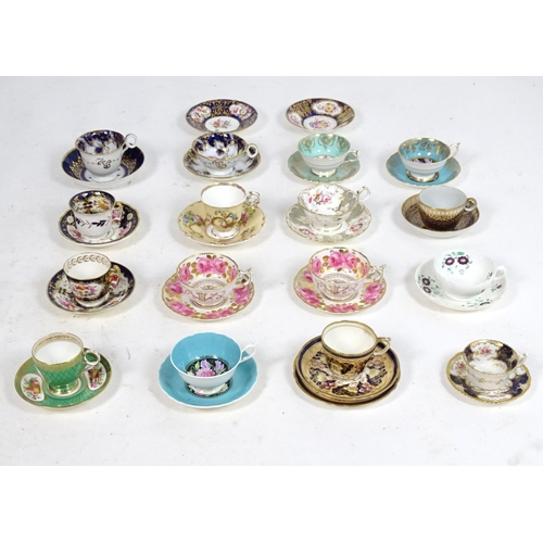 182 - A large quantity of 19thC and later assorted cups and saucers to include Copeland Garrett with hand ... 