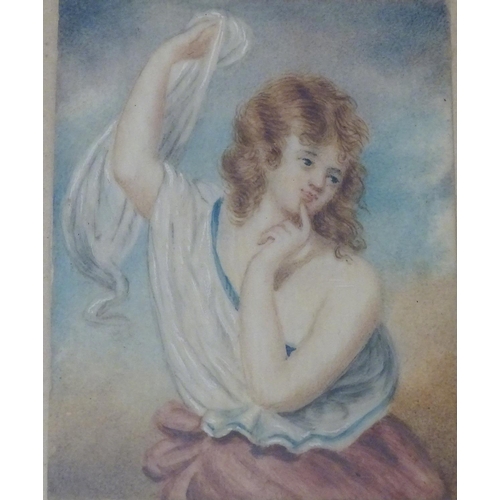 824 - A 19thC watercolour portrait miniature after John Wood (1801–1870), depicting a Sylph. Ascribed vers... 