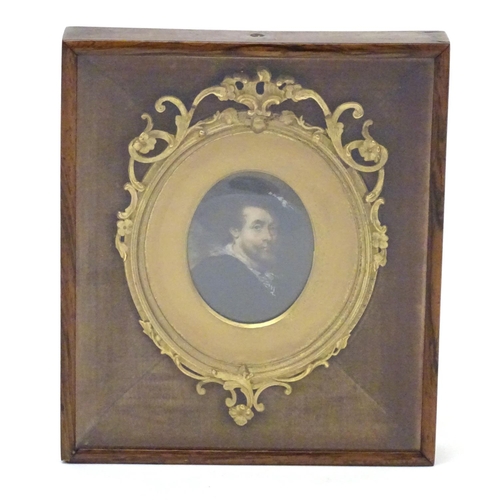 830 - A 19thC oval watercolour and bodycolour portrait miniature after Sir Peter Paul Rubens (1577-1640)'s... 