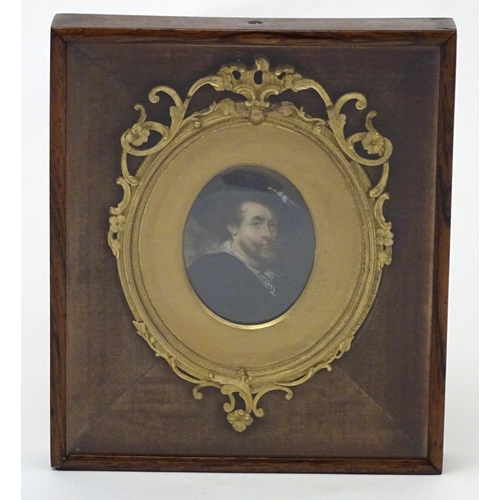 830 - A 19thC oval watercolour and bodycolour portrait miniature after Sir Peter Paul Rubens (1577-1640)'s... 