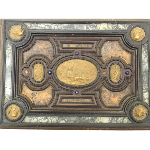 839 - A late 19thC Austrian box formed as a book by Auguste Klein, the cover with inlaid carved panels dep... 