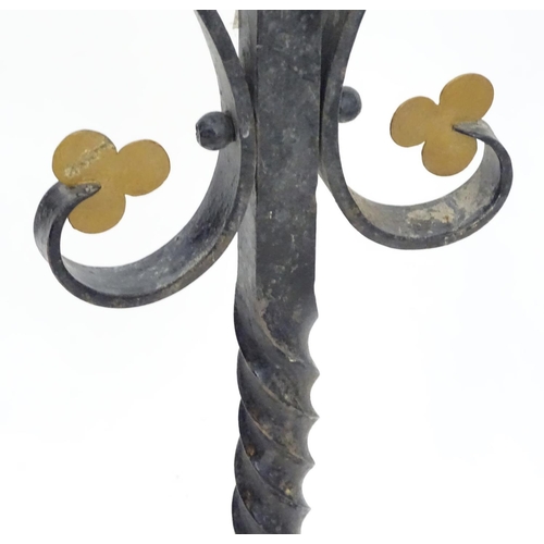 1535 - Salvage & Architectural Antiques: a trio of wrought iron railing upstands, each with black painted f... 