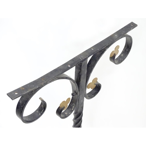 1535 - Salvage & Architectural Antiques: a trio of wrought iron railing upstands, each with black painted f... 