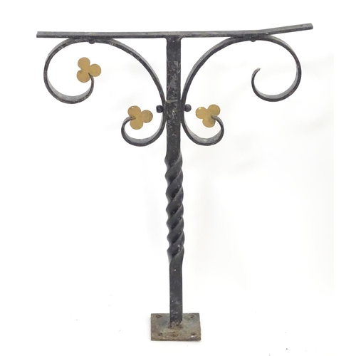 1535 - Salvage & Architectural Antiques: a trio of wrought iron railing upstands, each with black painted f... 