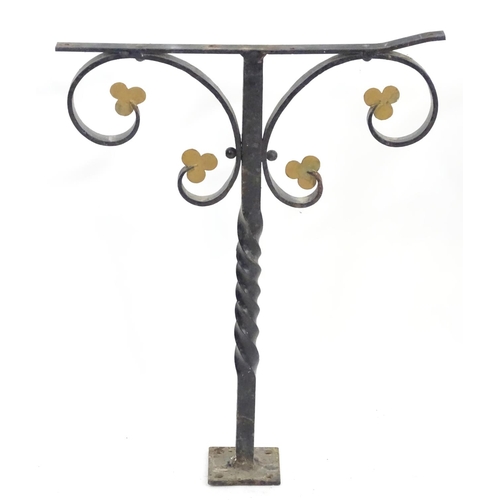 1535 - Salvage & Architectural Antiques: a trio of wrought iron railing upstands, each with black painted f... 