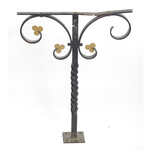 1535 - Salvage & Architectural Antiques: a trio of wrought iron railing upstands, each with black painted f... 