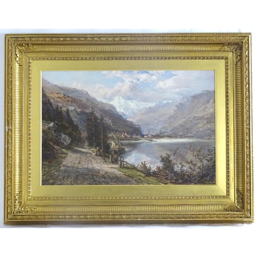 1551 - Robert Hudson, XIX, Oil on canvas, A Swiss lake scene. Signed and dated 1883 lower left. In a gilt f... 