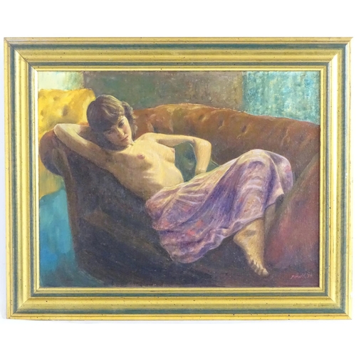 1559 - T. Hall, XX, Oil on canvas, A portrait semi nude reclining woman. Signed and dated (19)79 lower righ... 