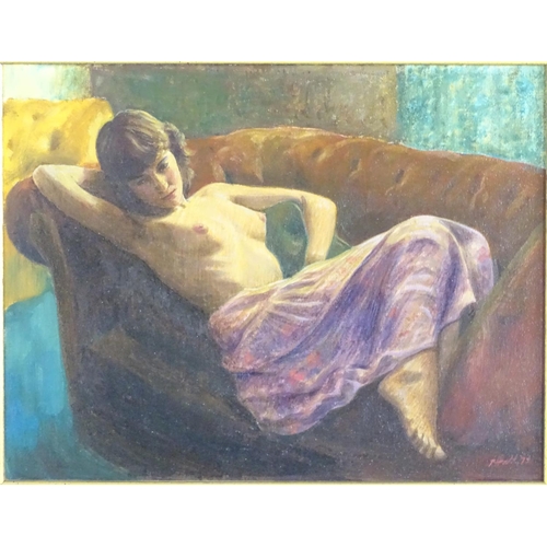 1559 - T. Hall, XX, Oil on canvas, A portrait semi nude reclining woman. Signed and dated (19)79 lower righ... 