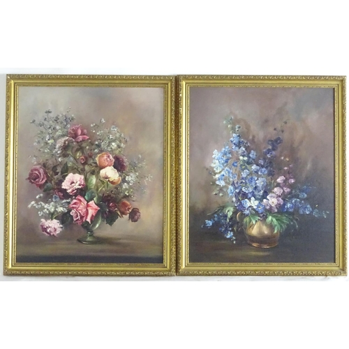 1562 - XX, Continental School, Oil on board, A pair of still life studies of flowers in vases. Approx. 23 1... 