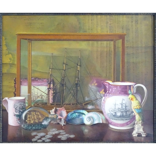 1567 - John Ernest Foster (1877–1968), Oil on canvas, A still life study with items of shipping interest to... 