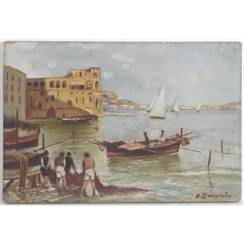 1571 - A. Gargiulo, XX, Italian School, A fishing scene near Palazzo donn'Anna, Naples on the Posillipo coa... 