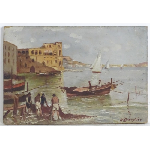 1571 - A. Gargiulo, XX, Italian School, A fishing scene near Palazzo donn'Anna, Naples on the Posillipo coa... 