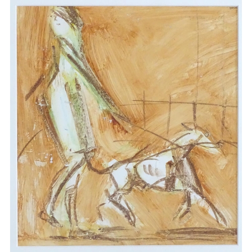 1655 - Con Campbell, XX, Mixed Media, Walking the Dog. Signed upper right. Approx. 9 3/4