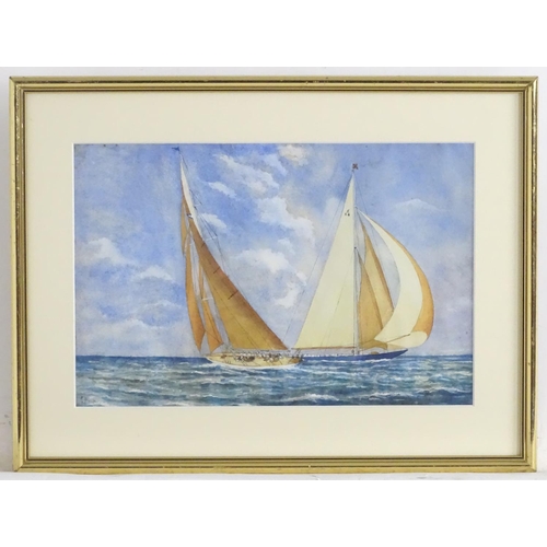 1659 - E. Hewett, XX, Marine School, Watercolour, Two sailing boats racing at sea, Signed and dated 1934 lo... 