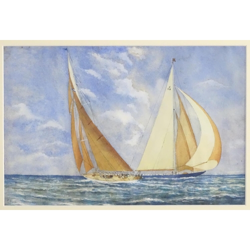 1659 - E. Hewett, XX, Marine School, Watercolour, Two sailing boats racing at sea, Signed and dated 1934 lo... 