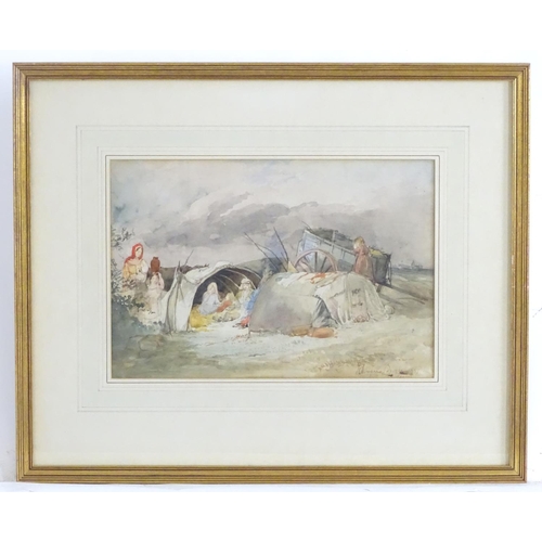 1661 - Edward Adveno Brooke (1821-1916), Watercolour, The Gypsy Encampment, Figures in a landscape. Signed ... 