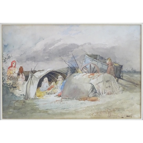 1661 - Edward Adveno Brooke (1821-1916), Watercolour, The Gypsy Encampment, Figures in a landscape. Signed ... 