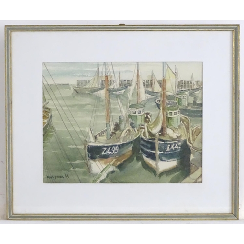 1662 - Kuypers, XX, Watercolour, A harbour scene with fishing boats. Signed lower left. Approx. 10 1/4