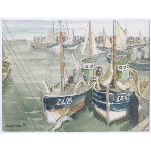 1662 - Kuypers, XX, Watercolour, A harbour scene with fishing boats. Signed lower left. Approx. 10 1/4