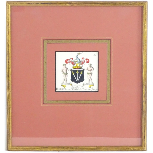 1708 - XX, Hand coloured engraving, Coat of arms for John Poulett, 1st Baron Poulett (1585-1649), of Hinton... 