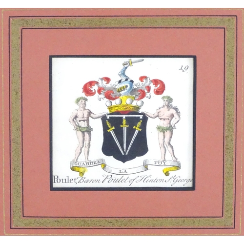 1708 - XX, Hand coloured engraving, Coat of arms for John Poulett, 1st Baron Poulett (1585-1649), of Hinton... 