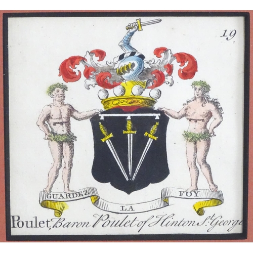 1708 - XX, Hand coloured engraving, Coat of arms for John Poulett, 1st Baron Poulett (1585-1649), of Hinton... 