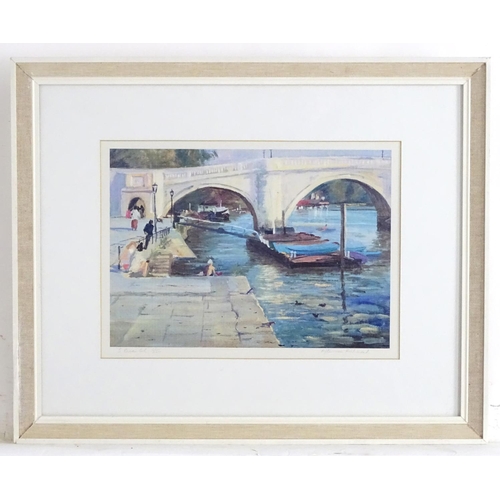 1724 - XX, Limited edition colour print. no. 25/250, Afternoon Richmond, A view of Richnond Bridge with fig... 