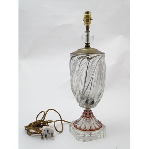 1521A - An early 20thC cut glass table lamp with ruby red glass detail Approx 20