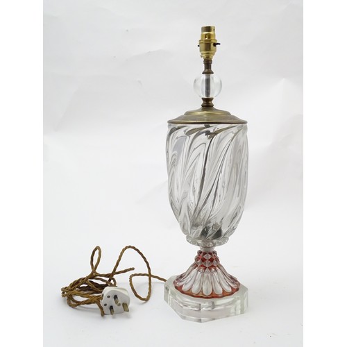 1521A - An early 20thC cut glass table lamp with ruby red glass detail Approx 20