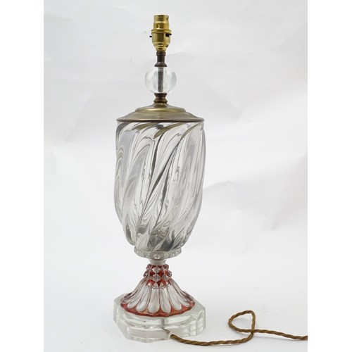 1521A - An early 20thC cut glass table lamp with ruby red glass detail Approx 20